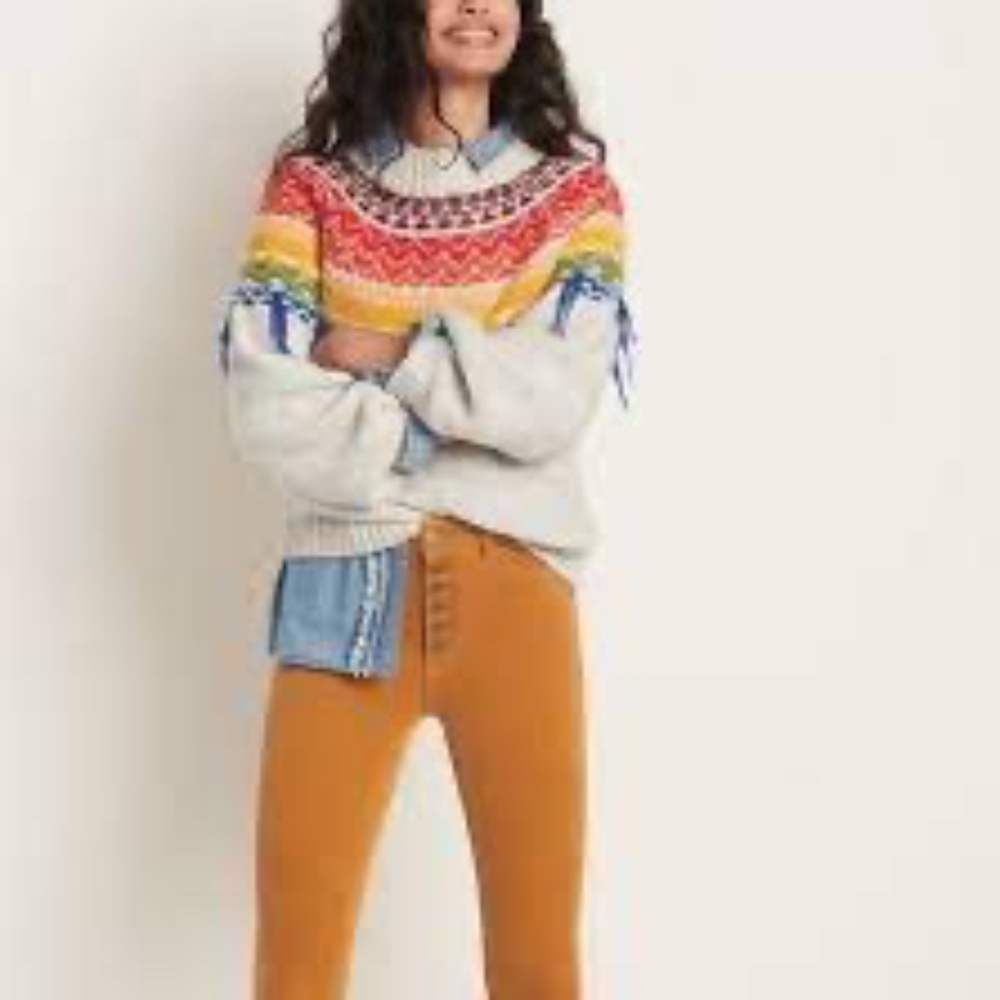 Anthropologie‎ Pilcro Mustard Yellow /Corduroy Button Fly High Rise Jeans Sz 32